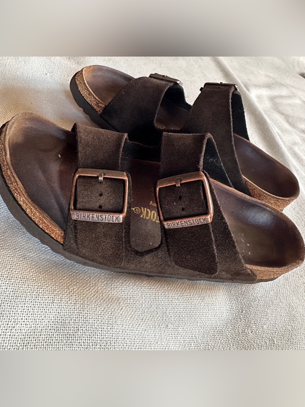 BIRKENSTOCK Arizona Brown Suede Double Strap Cork Footbed Sandal | M7 W9 - Picture 2 of 6